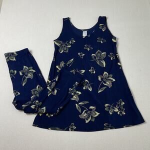 ZOA Lightweight Matching Pajama Set Navy Blue and Gold Floral Womens Small